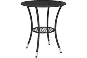 Outsunny 25" Outdoor Wicker Dining Table, Rattan Patio Round Coffee Table with 2-Tier Storage Shelf, Metal Frame Side Table w