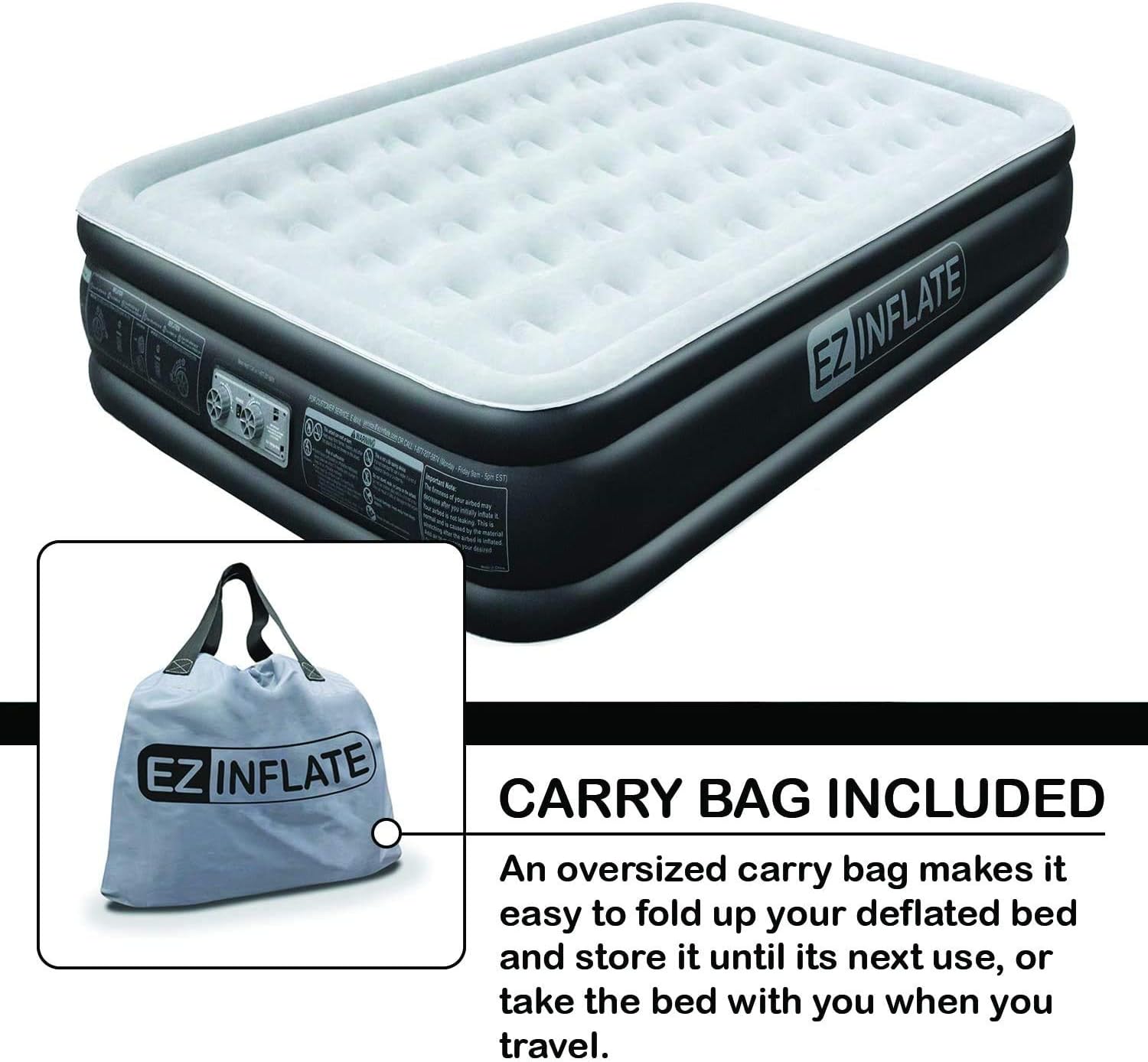 EZ INFLATE Luxury Double High Queen air Mattress with Built in Pump, Queen Size, Inflatable Mattress for Home Camping Travel, Luxury Blow up Bed at a, 2 Year Warranty: Kitchen & Dining