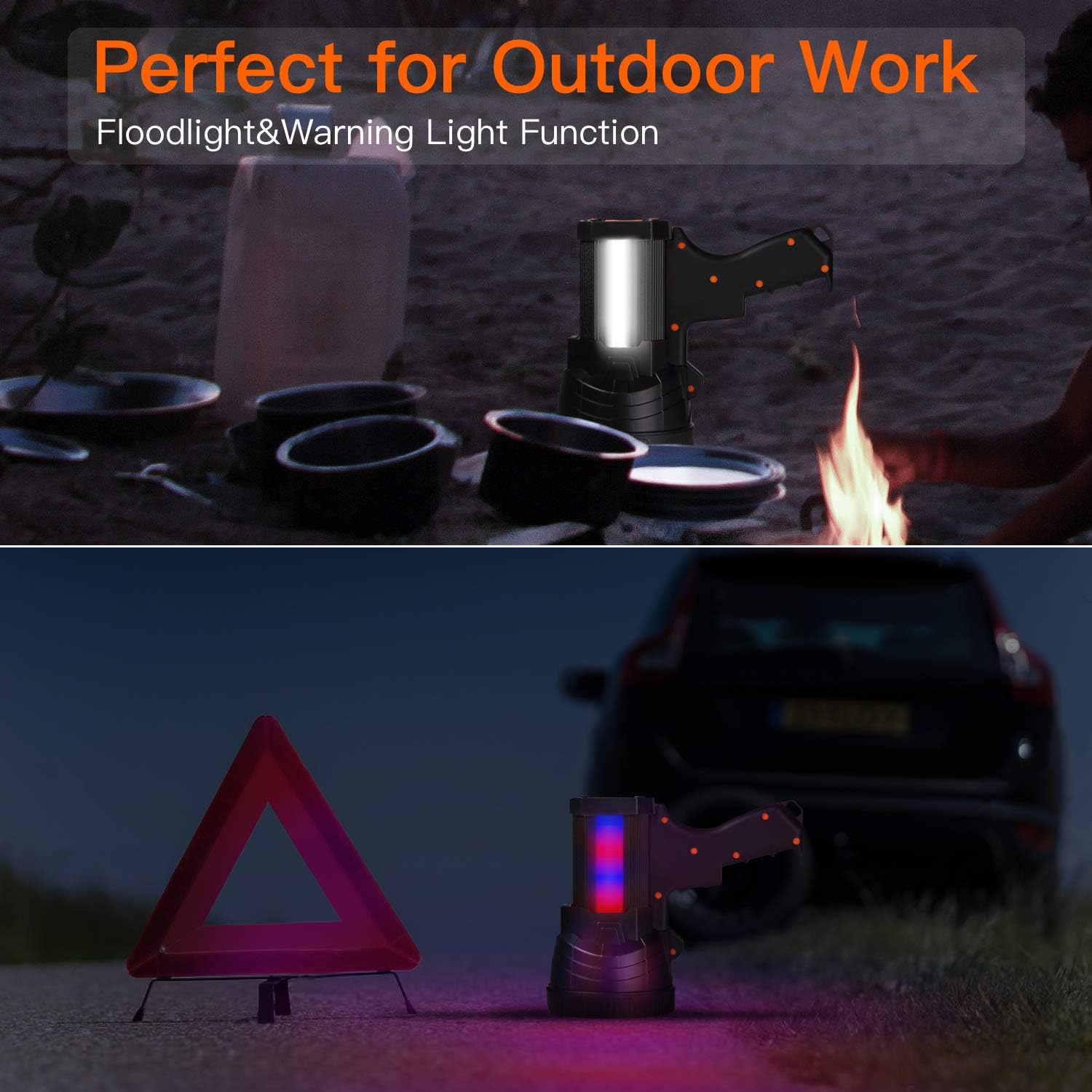 BUYSIGHT spotlight, Spot lights hand held large flashlight 6000 lumens High Lumens flashlight side light Lightweight and Super bright Lantern spotlight flashlight (Aluminium_Alloy Black) - - 