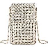 Woven Small Crossbody Bag for Women, PU Leather Cell Phone Purse with Chain Strap Mini Shoulder Bag Beach Crossbody Phone Bag
