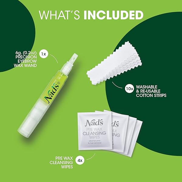 NAD’S EYEBROW SHAPER WAX KIT EYEBROW FACIAL HAIR REMOVAL DELICATE AREAS COTTON STRIPS, CLEANSING WIPES, 0.2 OUNCE (PACK OF 1)
