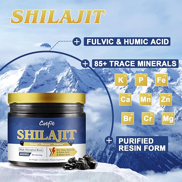 CATFIT SHILAJIT RESIN FOR MEN & WOMEN, SHILAJIT SUPPLEMENT WITH 85+ TRACE MINERALS & FULVIC ACID FOR ENERGY, FOCUS, BRAIN AND IMMUNE SUPPORT, HIGH NUTRITIONAL, MAXIMUM POTENCY, 100 SERVING / 60G