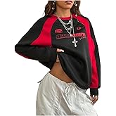 SOLY HUX Women's Letter Graphic Sweatshirt Color Block Long Sleeve Crewneck Casual Fall Pullover Tops