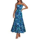 Caracilia Maxi Dresses for Women Formal Mesh Spaghetti Strap Cocktail Wedding Guest Party Floral Flowy Dress 2026 Summer