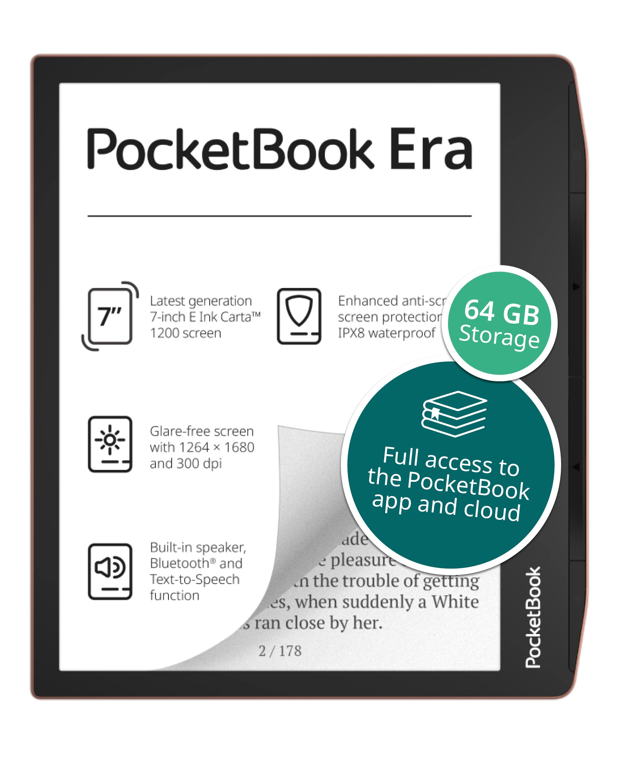 PocketBook Era E-Reader, Sunset Copper, 64GB | 7? Glare-Free & Eye-Friendly Touch-Screen with E -Ink Technology | Waterproof | Text-to-Speech, Audio- & E-Book Reader | SMARTlight & Built-in Speaker