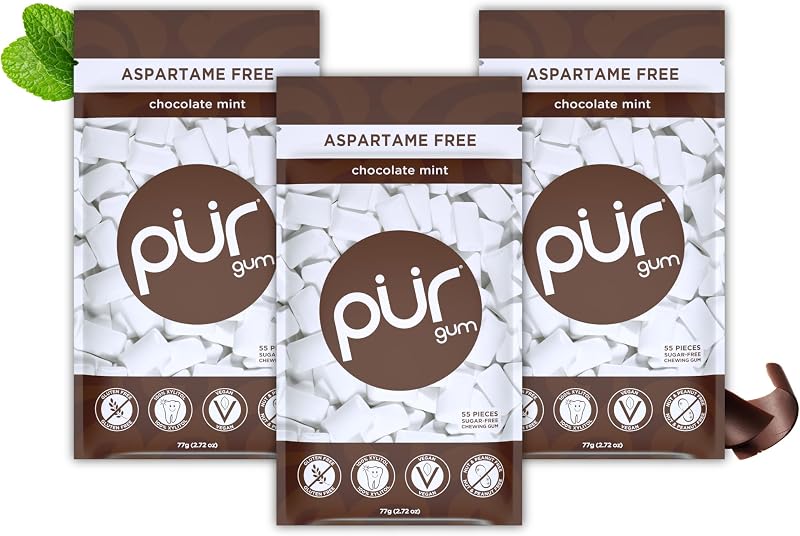 PUR Gum Sugar Free Chocolate Mint Chewing Gum 55 Pieces Pack of 3