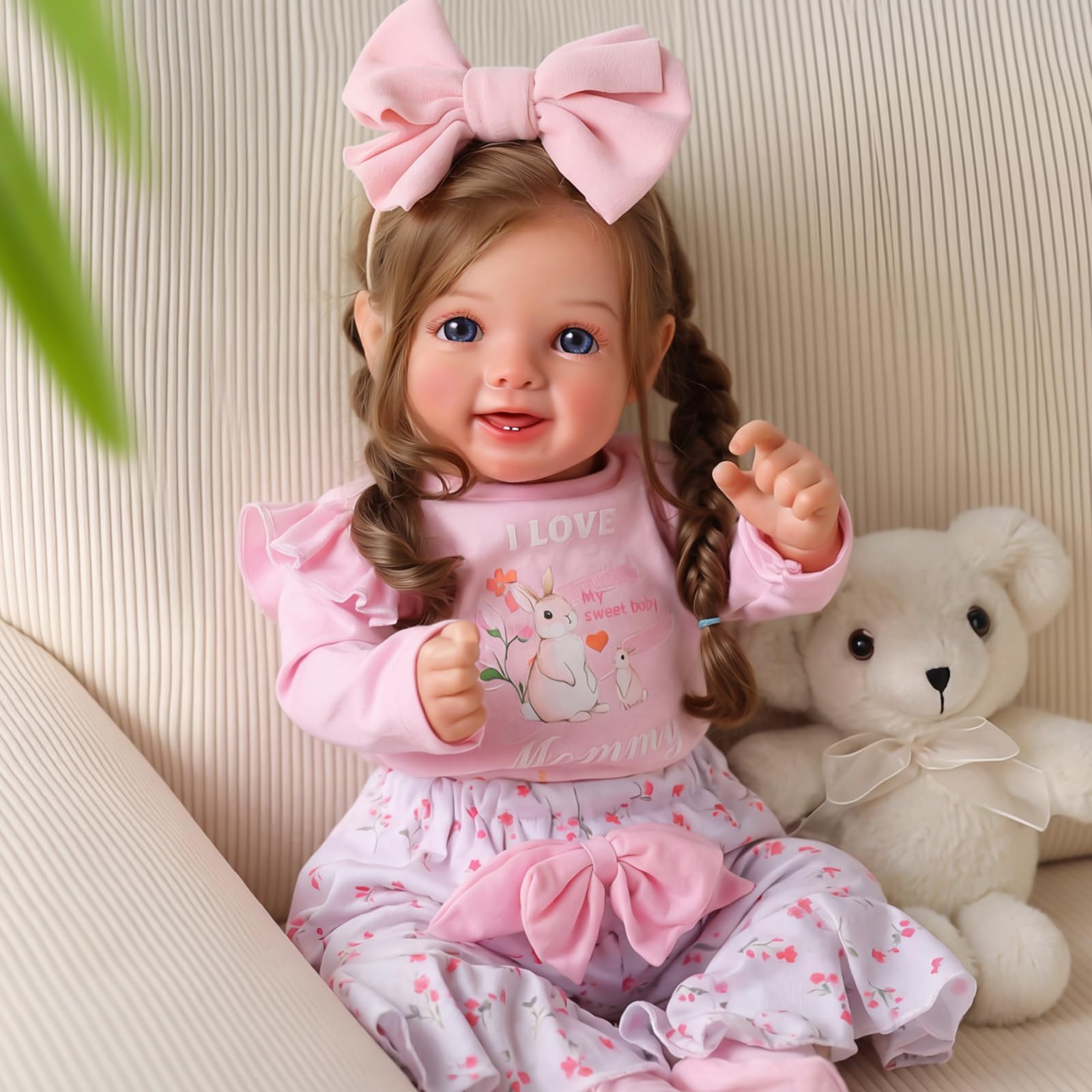 BABESIDE 20 Inch Reborn Baby Doll Girl - Realistic Lifelike Baby Doll with Soft Cloth Body, Long Brown Hair Real-life Newborn Babies with Outfit & Accessories for Kids 3+