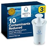 Brita Plus Replacement Water Filter, For Pitchers and Dispensers, 3 Pack | WQA and NSF/ANSI Certified, Reduces Chlorine, Copper, Mercury &amp; Cadmium, Lasts 2 Months, Household Essential