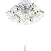 Aspen Creative 22013-1, Three-Light Ceiling Fan Light Kit with Pull Chain, Matte White Finish with Clear Glass Shades, 13-1/8
