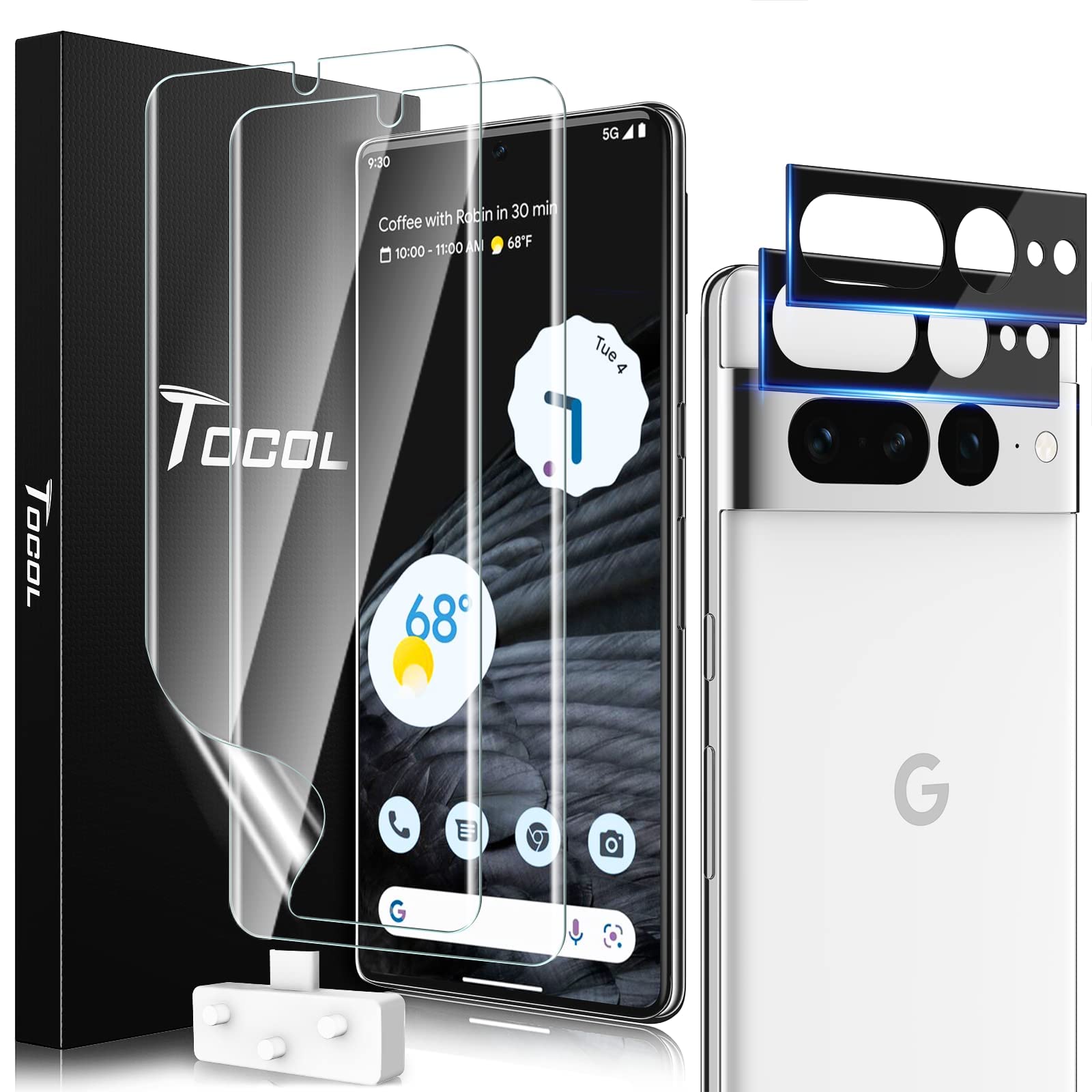 TOCOL 2+2 Pack for Google Pixel 7 Pro Screen Protector -2 Pack Screen Protector (TPU) & 2 Pack Glass Camera Lens Protector, Soft TPU Screen Protector for Pixel 7 Pro, Self-Healing, [Alignment Kit]