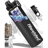 Filterelated 30oz Stainless Steel Alkaline Filter Water Bottle, Black | Creates Up To 9+ Ph Of Quality Water, Sports Travel Water Bottle, Removes Water Impurities