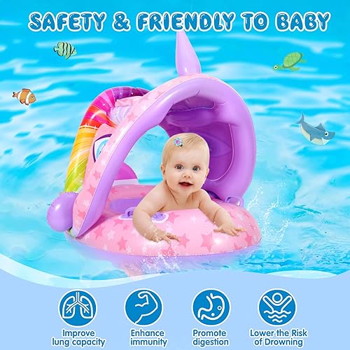 EZIGO Baby Pool Float with Canopy, Unicon Inflatable Baby Swimming