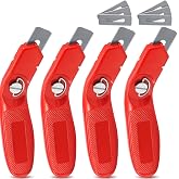 Lasnten 4 Pieces 12 Blades Utility Carpet Knife Cutting Heavy Duty Carpet Knife Cutter Tools with Blades Razor Blade Knives with Protective Cap for Box Cutter Roofing Purpose, Aluminum (Red)