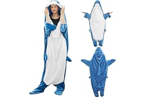 Bcareself Shark Blanket Adult Kid Hoodie Onesie, Wearable Shark Blanket, Soft Cozy Flannel Shark Sleeping Bag