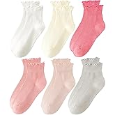 EyzBohrm Ruffle Socks Women White Ankle Socks Woman Girls Cute Cotton White Frilly Sock Size 9-11, 6 Pairs