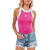 siliteelon Womens Colorblock Racerback Crew Neck Casual Basic Ribbed Fitted Tank Top Sleeveless Camis