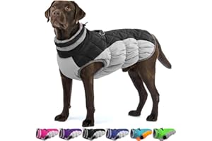 OUOBOB Dog Coats for Large Dogs,XL Dog Coat,Warm Fleece Winter Coat with D-Ring,Back Zipper Pet Jacket for Large Dogs,Waterproof Pet Snow Jacket Clothes Snowsuit Beagle Corgi Border Collie,Black,XL