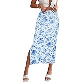 Milumia Women's Floral Mesh Midi Skirt Straight High Waisted Split Maxi Skirt