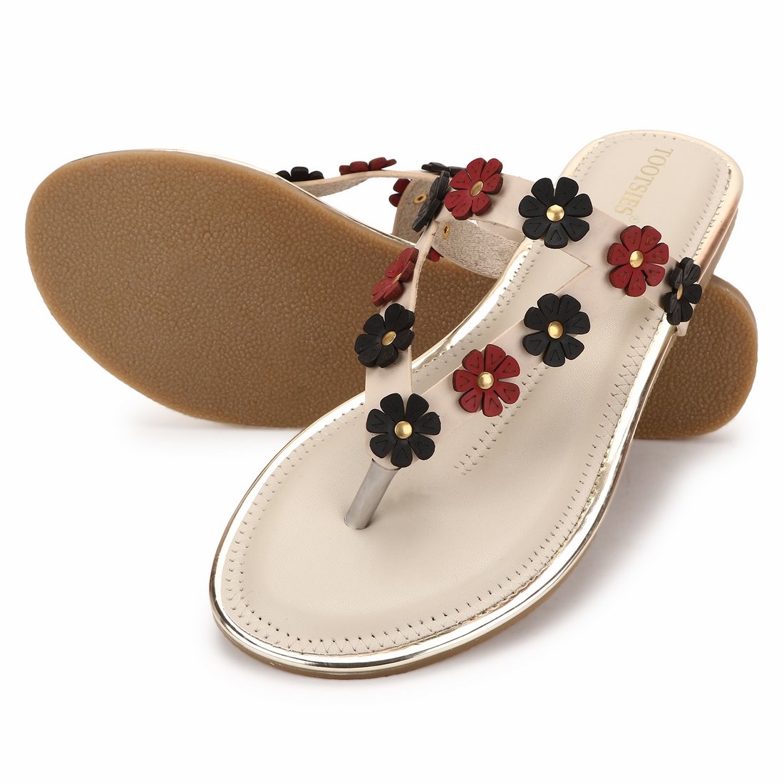 tootsies beautiful slip on flower design cream flat womens/girls/ladies