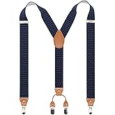 Timiot Men’s Y-Back 4 Metal Clip Elastic Wide Suspenders Perfect For Both Casual&Formal