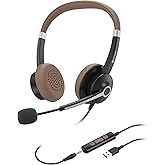 Arama USB Headset with Microphone for PC Laptop, On-Ear Computer Headphones with Noise Cancelling Mic, Wired Headset with in-line Control for Home Office Online Class Skype Zoom