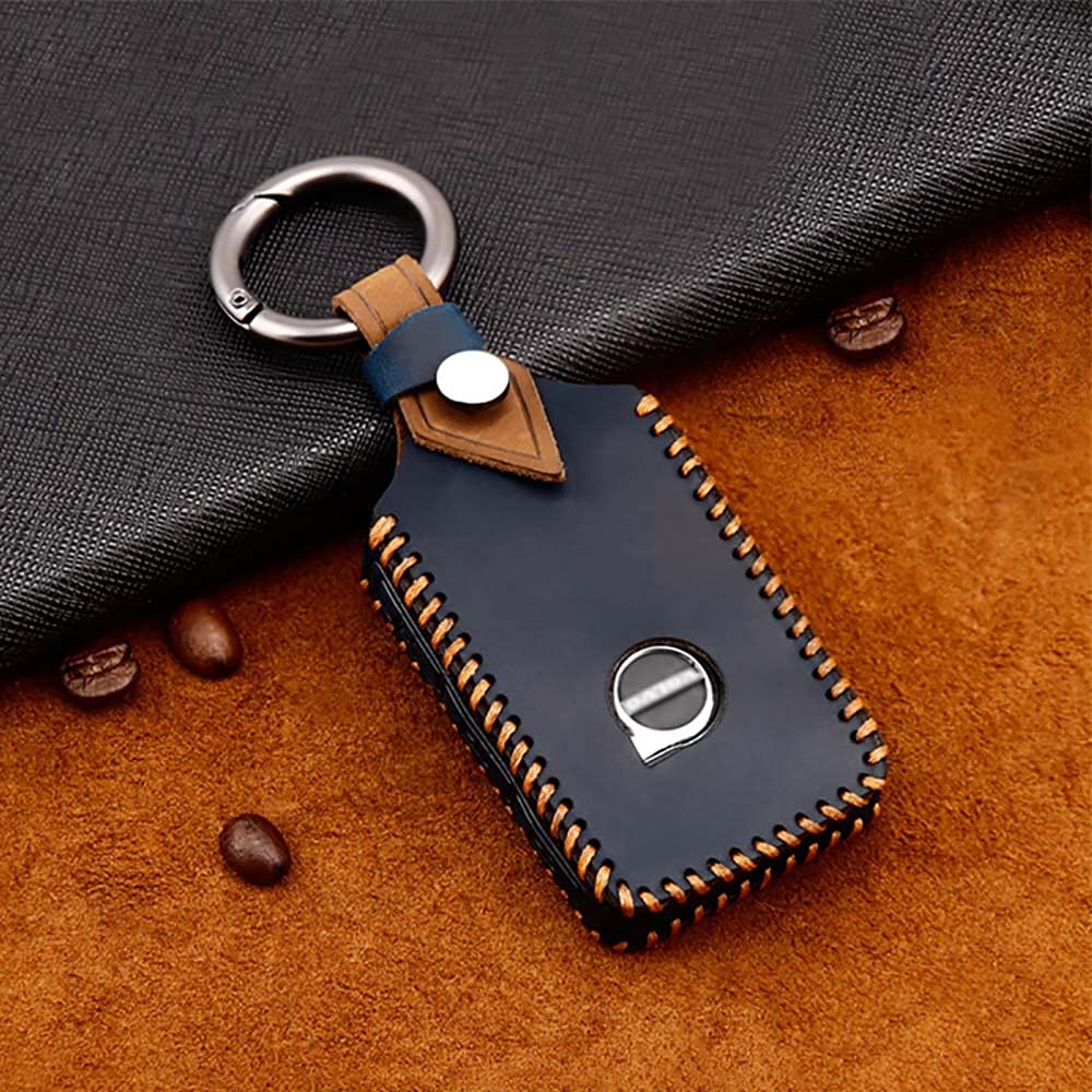 ontto Car Key Cover for Volvo Leather Key Fob Cover for Volvo xc60 xc90 s60 s80 s90 v90 xc40 Smart Car Key Remote Control Protector Holder with Keyring Key Case Key Shell Blue