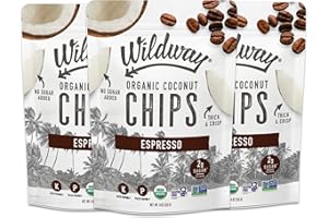 Wildway Organic Coconut Chips - No Sugar Added, Low Carb Keto Snack, Gluten-Free & Certified Organic, Healthy & Tasty, Paleo Friendly, Non-GMO, Sustainably Sourced, 4 Oz, Espresso, 3 Pack