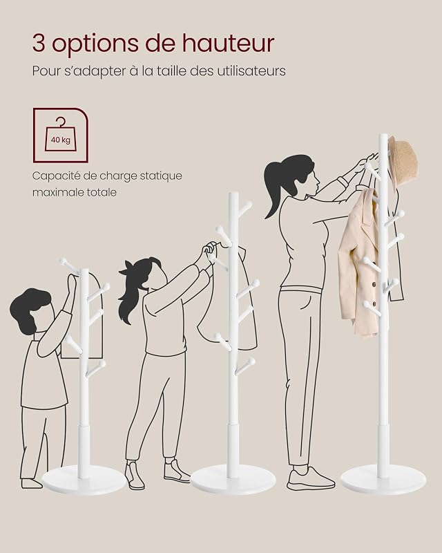 Portemanteau en MDF et Bois d'Hévéa, sur Pieds avec 8 Crochets