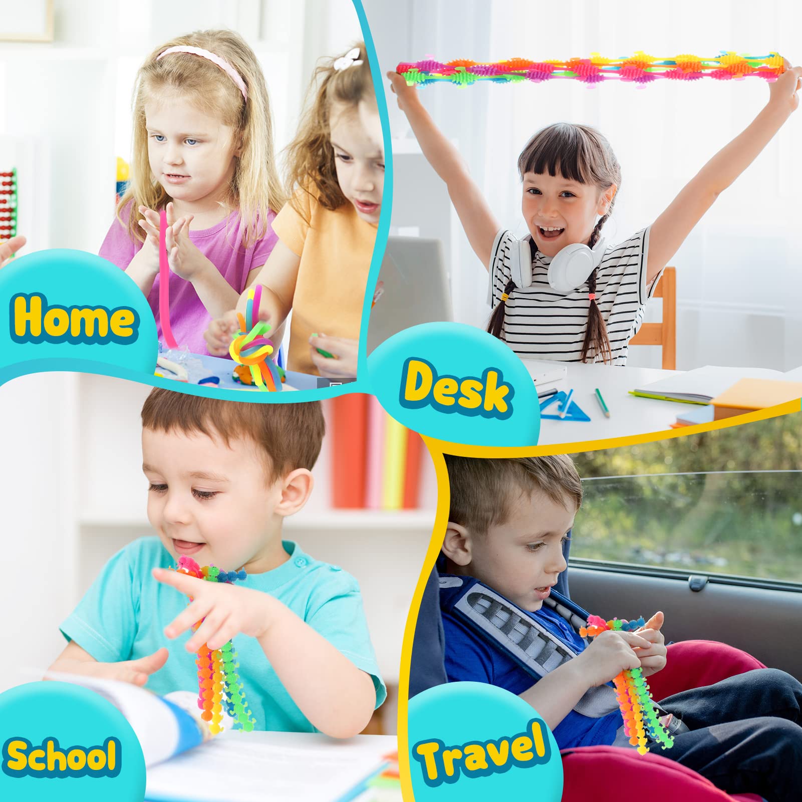 Sensory Toys Fidget Noodles: 16pk Textured Sensory Toys for Autistic Children, Quiet Fidget Toys for Kids Stress Relief, Stretchy String Calming Toy, Party Favors, Goodie Bag Stuffers, Gift