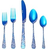 Wave Cutlery Set 20 Pieces Stainless Steel Flatware Set (All Blue) | Service for 4 Utensils For Home Kitchen Wedding Laser Engraved Dishwasher Safe