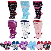 Jspupifip 6 Pairs Plus Size Compression Socks for Women Wide Calf Extra Large Knee High Support for Travel Yoga Running Circulation