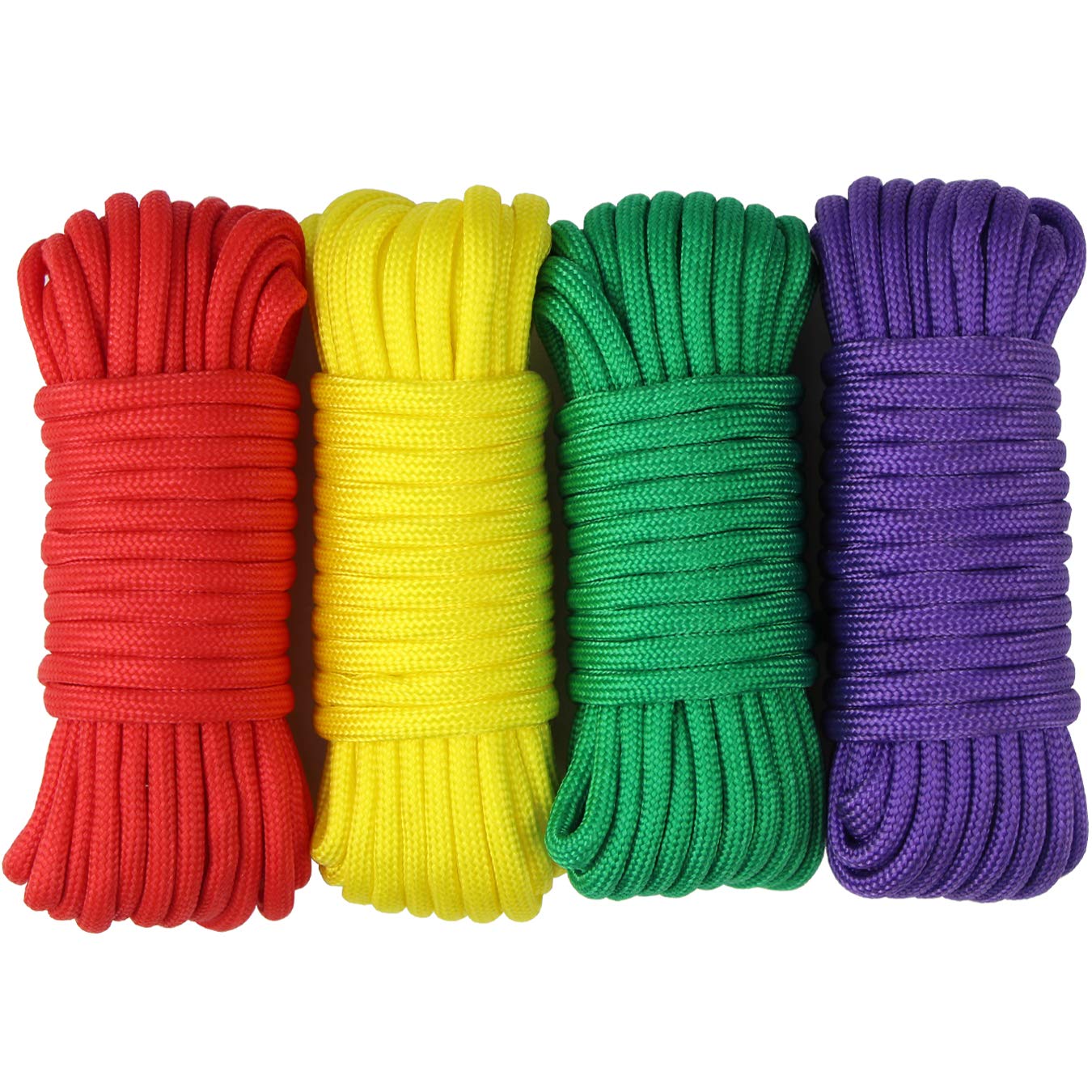 aufodara 4pcs 19ft/6 meters Paracord Rope 7 Inner Strands Nylon Rope 550lb Breaking Strength for Outdoor Survival Rope, Lanyards, Keychain, Dog Collar, DIY Kit Craft Toy (D4-B-4x19ft)