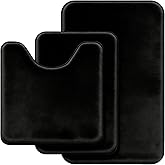 Black Bathroom Rug Set Memory Foam Bath Mats 3 Piece with Toilet Mats, Soft & Supportive, Shock Absorbing, Water Absorbent, Non-Slip Bath Rugs, Machine Washable, Area Rug, Home Decor Accessories