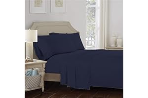 100% Cotton Queen Flat Sheet Only, Cool & Crisp Percale Sheets Queen Size Top Sheet, Highly Breathable & Comfortable, Indigo Cotton Sheets by Color Sense