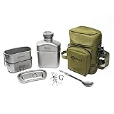 GRITR Titanium Canteen Mess Kit | Compact Portable Camping Open Fire Cookware Set for Backpacking, Hiking, Fishing | Ultralight Durable Outdoor Camp Cooking Utensils - Storage Bag Included