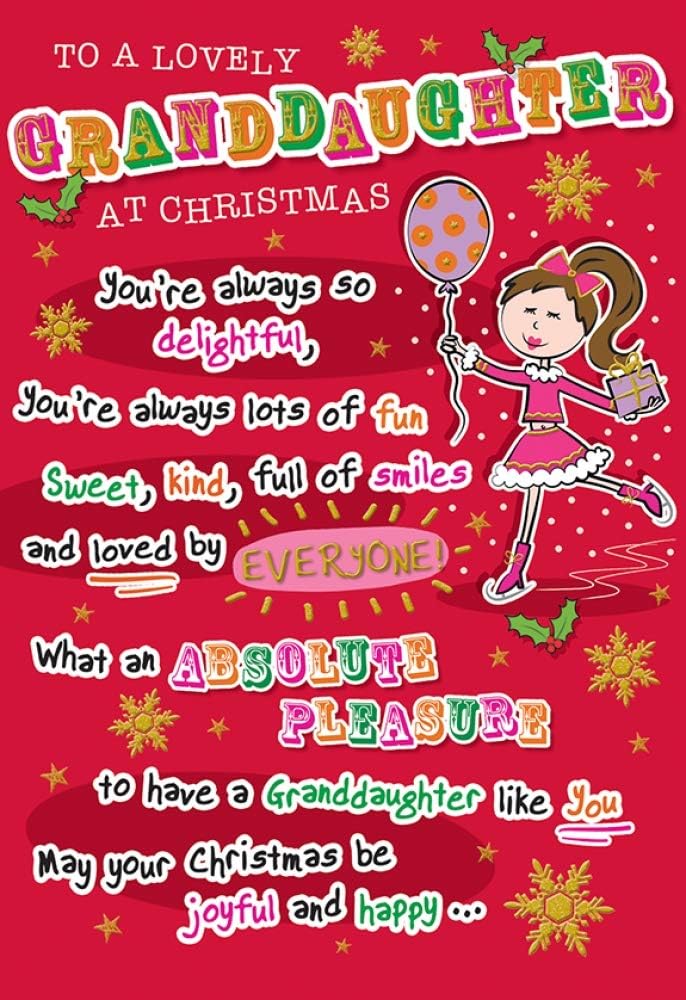 Regal Publishing Christmas Card Granddaughter - 9 x 6 inches, yellow|brown|red|pink