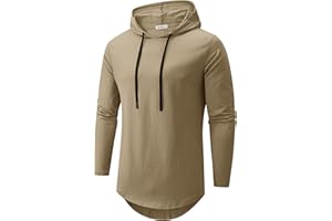 KLIEGOU Mens 100 Cotton Hipster Hip Hop Longline Hoodie T-Shirt Pre - Shrunk S-XXXL