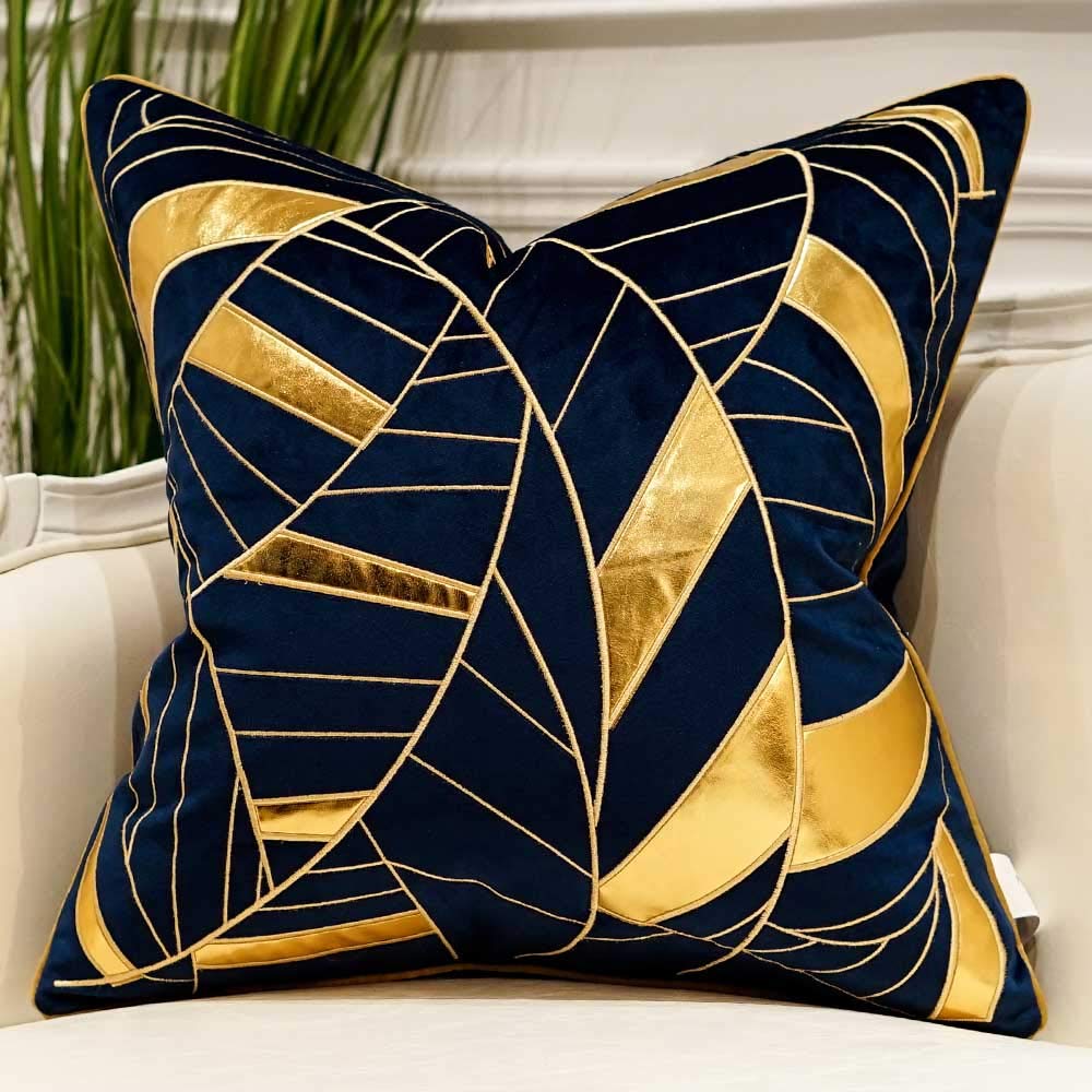 Avigers 20 x 20 Inches Navy Blue Gold Striped Cushion Case Luxury European Throw Pillow Cover Decorative Pillow for Couch Living Room Bedroom Car
