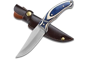 Outdoor Hunting Knife for Men - Full Tang High Carbon Stainless Steel Survival Knife with Wood Handle, Fixed Blade, Leather S