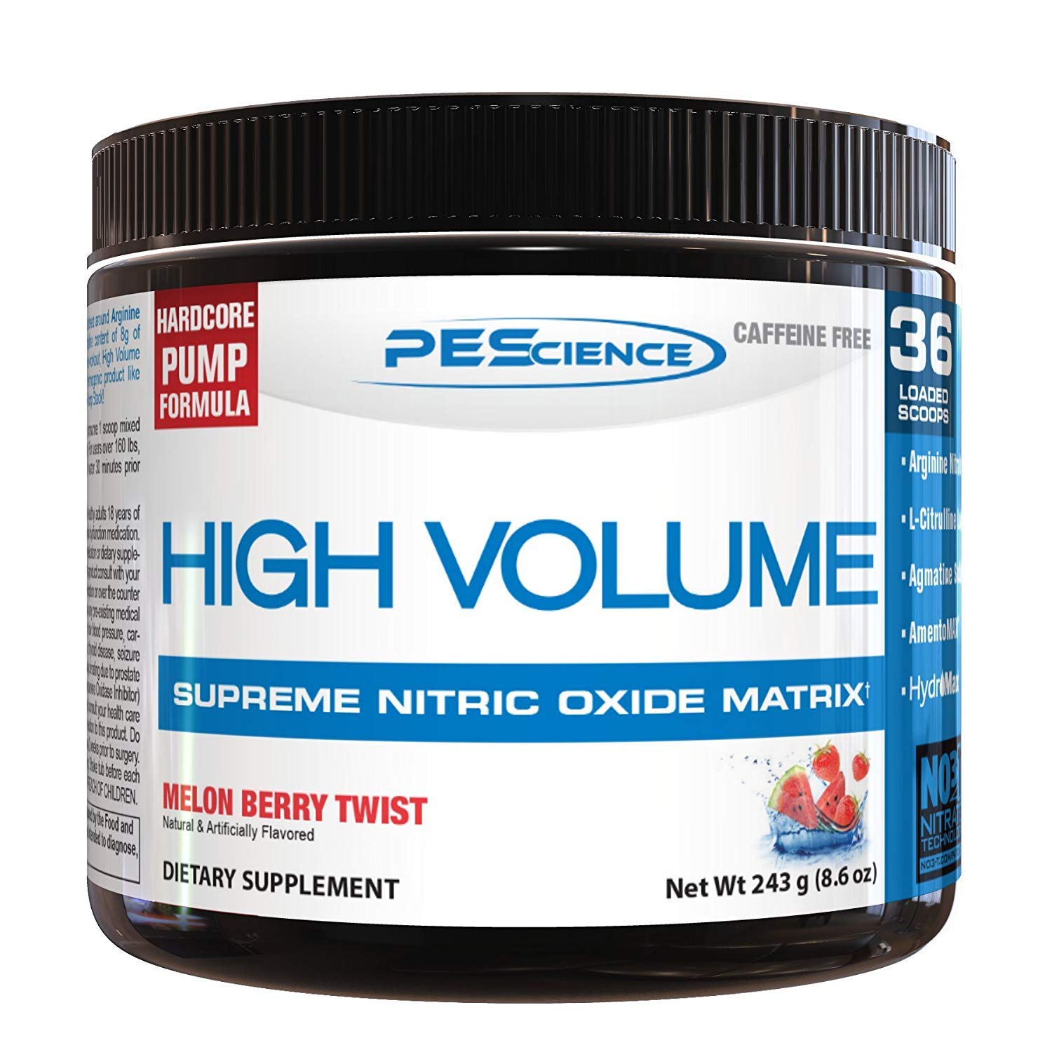 PEScience High Volume, Melon Berry Twist, 36 Scoops, Nitric Oxide Pre Workout Powder