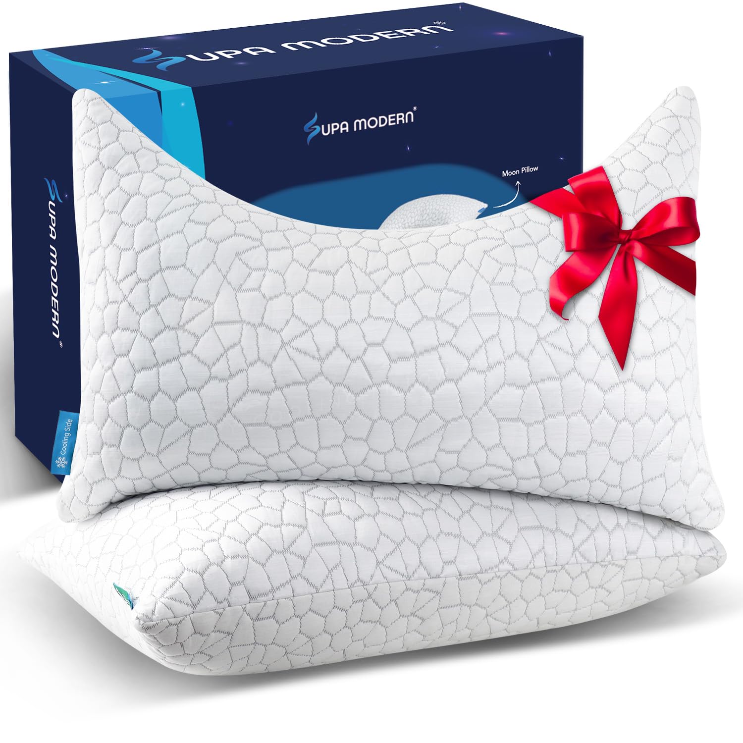 Photo 1 of Cooling Bed Pillows for Sleeping 2 Pack Shredded Memory Foam Pillows Adjustable Cool Pillow for Side Back Stomach Sleepers Luxury Gel Pillows King Size Set of 2 with Washable Removable Cover