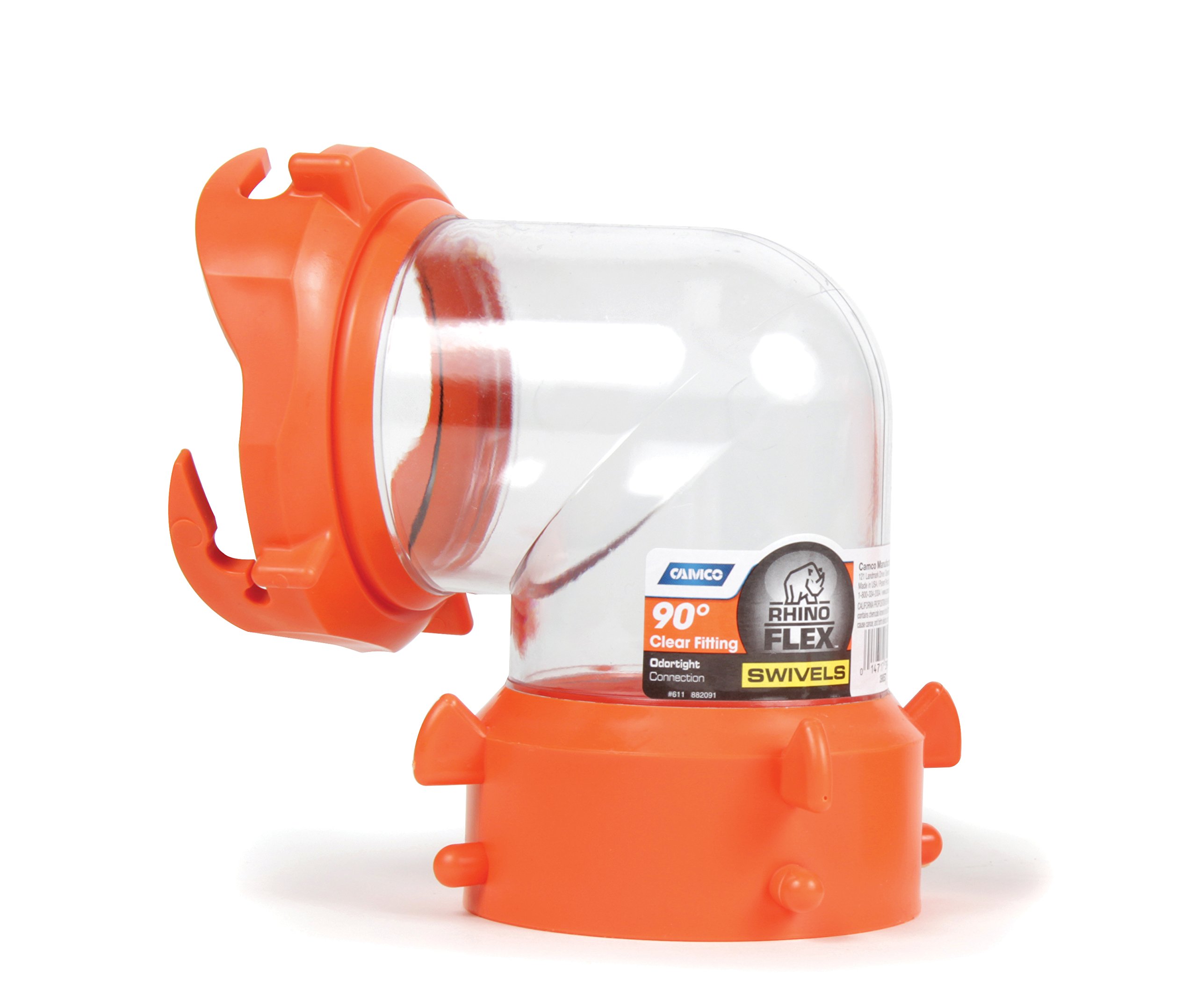 Photo 1 of Camco 39857 RhinoFLEX Clear 90 Degree Sewer Hose Swivel Fitting