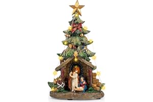 Candieslife Musical Christmas Tree Nativity Scene with Figurines LED Light, Christmas Holy Family Nativity Scene for Xmas Decor Gift, Tabletop Decorative Christmas Ornaments