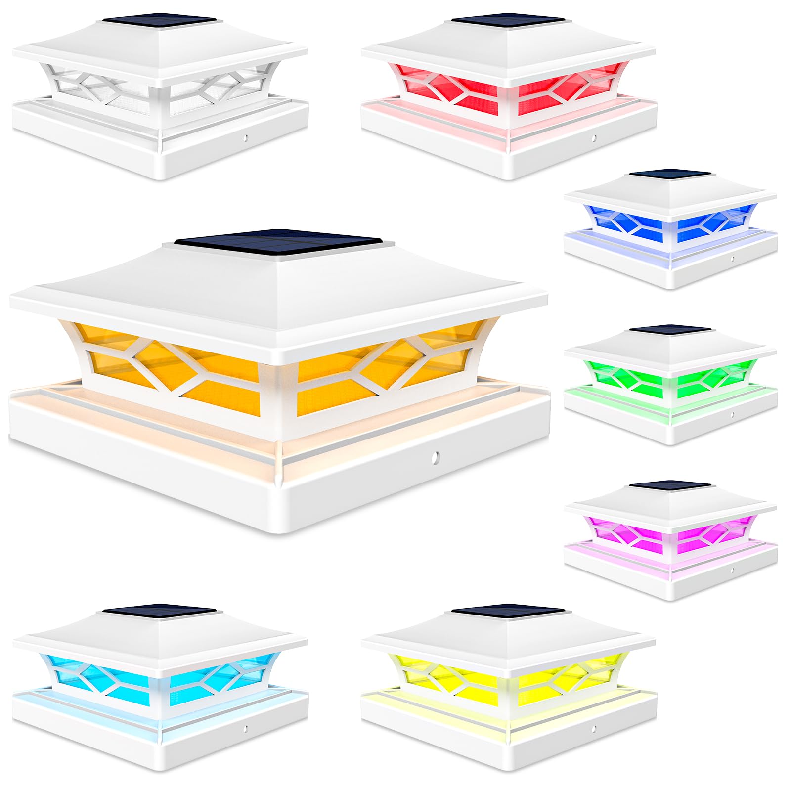 Photo 1 of **ONLY ONE**VOLISUN Solar Post Cap Light Outdoor Waterproof: RGB Color Changing - Solar Fence Cap Flashing Lights 8Pack White for 4x4 5x5 6x6 Wooden Vinyl Post