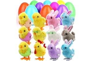 Sizonjoy 12 Pack Prefilled Easter Eggs with Wind-Up Toys, Plastic Easter Eggs Filled with Toys for Easter Basket Stuffers Fillers, Party Favor, Easter Eggs Hunt (Chicks & Bunnies)