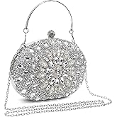 WRINGKIT Rhinestone Clutch Purses for Women, Sparkly Silver Evening Clutch Bag, Glitter Luxury Purse Handbag Shoulder Bags for Bridal Wedding Formal Party Prom, Crystal Diamond Bag