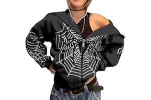 Lausiuoe Women Zip Up Hoodie Casual Long Sleeve Y2K Goth Skeleton Printed Graphic Hoodies Sweatshirts Oversized Jacket