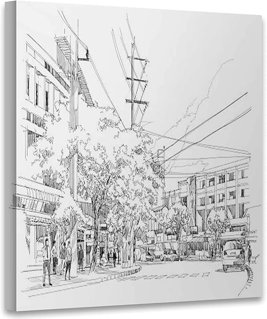 Amazon Com City Street Sketch Illustration Sketch Art Print For Bedroom City Art Print For Office Inspirational 12x12in Posters Prints