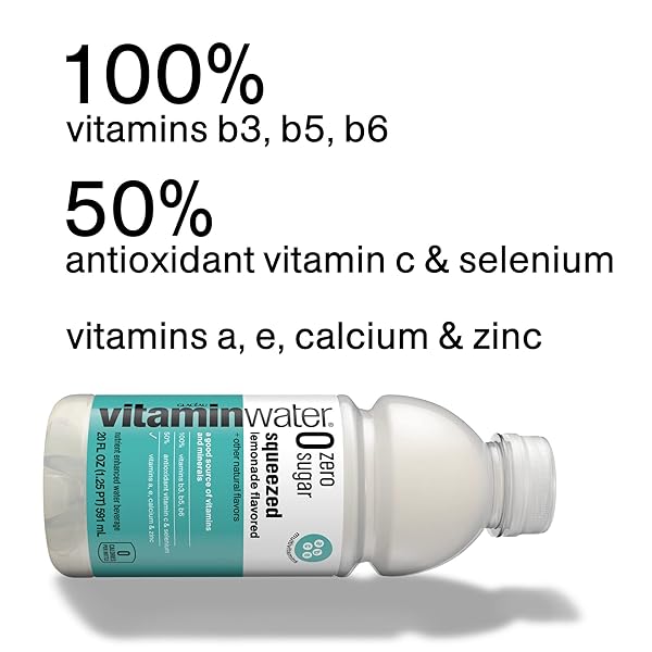 VITAMIN WATER ZERO SUGAR – SQUEEZED – LEMONADE | 20 FL OZ BOTTLES, NUTRIENT ENHANCED FLAVORED WATER W/VITAMINS, ANTIOXIDANTS, ELECTROLYTES | PACK OF 12