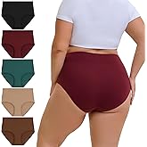 OEIOEI Plus Size Underwear for Women High Waisted Cotton Panties Soft Stretch Full Coverage Briefs 5-Pack